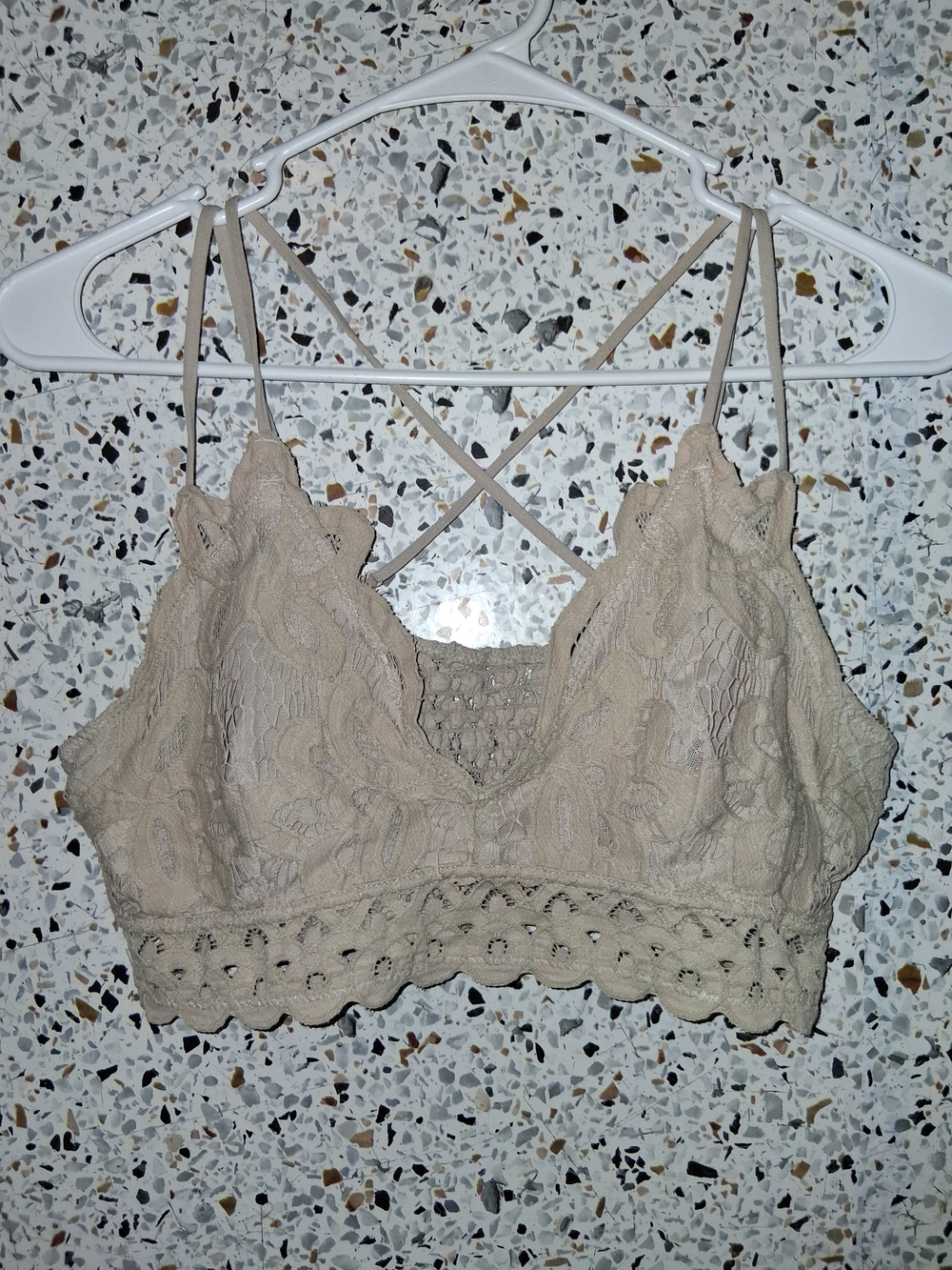 Cherish Lace Bralette in Beige with Crisscross Straps